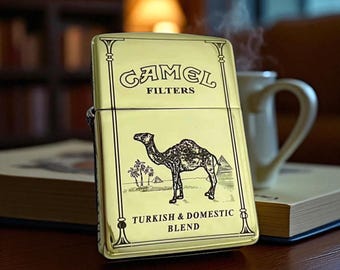 Zapalniczka Zippo w stylu vintage Camel – 360 stopni, grawerowane złote wykończenie, wiatroodporna, z możliwością ponownego napełnienia, kolekcjonerska, wyjątkowy dodatek do palenia, prezent dla mężczyzn