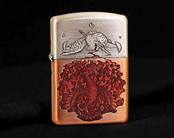 Zapalniczka Zippo z grawerunkiem – Eagle Phoenix Rebirth Art z cytatem Nirvany | Dwukolorowy wzór symbolizujący nadzieję, siłę i odnowę