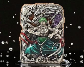 Zippo Zoro One Piece Lighter – 3D Custom Deep Relief Design, Hand-Painted Enamel Art, Unique Anime Collectible Gift for Fans