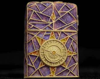 Zapalniczka Zippo Sun Moon Compass – fioletowo-złoty geometryczny wzór, wiatroodporny, z możliwością ponownego napełnienia, kolekcjonerski prezent dla mężczyzn, niebiański dodatek do palenia
