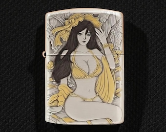Personalizowana zapalniczka Zippo „Sexy Girl” – grawerowany wzór w kolorze antycznego srebra, wytrzymała obudowa Zippo, wyjątkowy artystyczny prezent kolekcjonerski dla niego