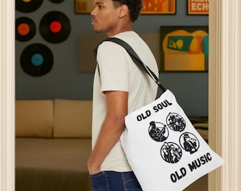 Old Soul Old Music Tote Bag (AOP) with Inner Pocket and Adjustable Strap
