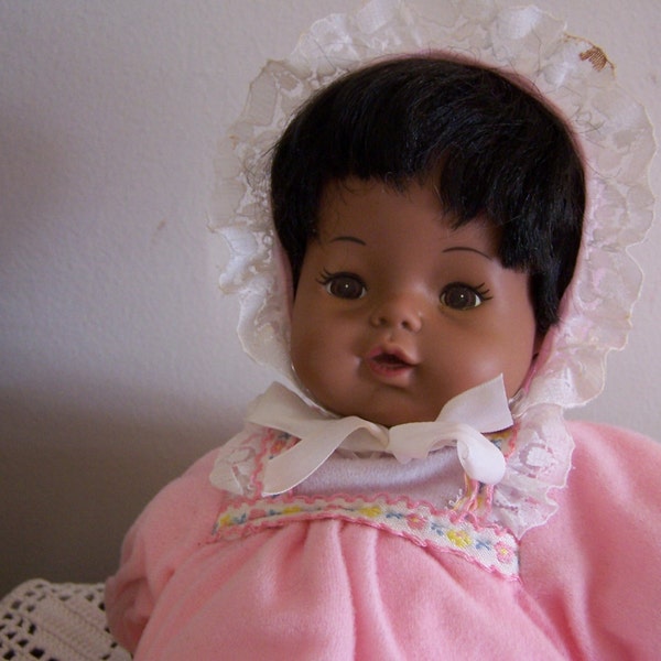 Vintage 1972 Black Baby Doll Puppet - African American Toy - Baby Little Love - Animal Fair Hong Kong PERFECT