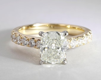Anel de dois tons para esposa, anel de moissanita para compromisso de casamento, anel de moissanita com corte almofada de 1,7 ct, presente de noivado, conforme imagem