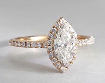 Engagement ring, 1.8 Ct Marquise engagement ring, antique engagement ring, engagement ring set, unique ring, 14k gold ring, rose gold ring
