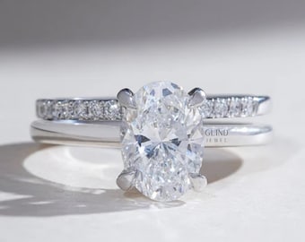Engagement rings, solid gold ring, 1.4 Ct Oval Cut Moissanite, 14K White Gold Plated, gold jewelry, unique engagement ring, rose gold ring