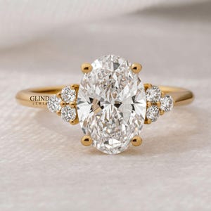 Oval Cut Anniversary Side Stone Diamond Ring for Her, 1.9 Ct Oval Cut Moissanite, Moissanite Wedding Ring for Her, Women's Silver Jewelry
