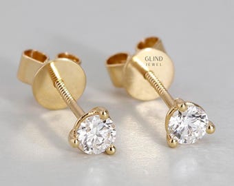 Stud Wedding Earrings Screw Back, Moissanite Solitaire Stud Earring, 2.9 Ct Round Cut Moissanite, 14K Yellow Gold Plated, Daily Wear Earring
