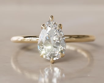 Simple Engagement Ring, 1.4 Ct Pear Cut Moissanite Wedding Ring, 14K White Gold Plated Ring, Wedding Anniversary Gift for Women's Birthday