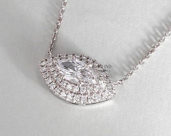 Double Halo Wedding Necklace, Necklace for Women&#39;s, 2.1 Ct Marquise Cut Moissanite, Anniversary Necklace with Chain, Jewelry for Wedding