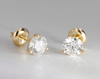 Solitaire Women&#39;s Wedding Earring, Stud Moissanite Earring, 3.5 Ct Round Cut Moissanite Earring, 14K Yellow Gold Plated, Earring for Women&#39;s