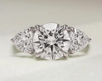 3.3 Ct Round Cut Moissanite Proposal Ring, Wedding Anniversary Ring for Wife, Three Stone Engagement Ring for Women's, 14K White Gold Plated