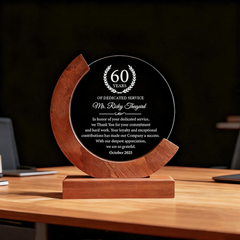 60 Years of Dedicated Service Award, Personalized Employee Crystal ...
