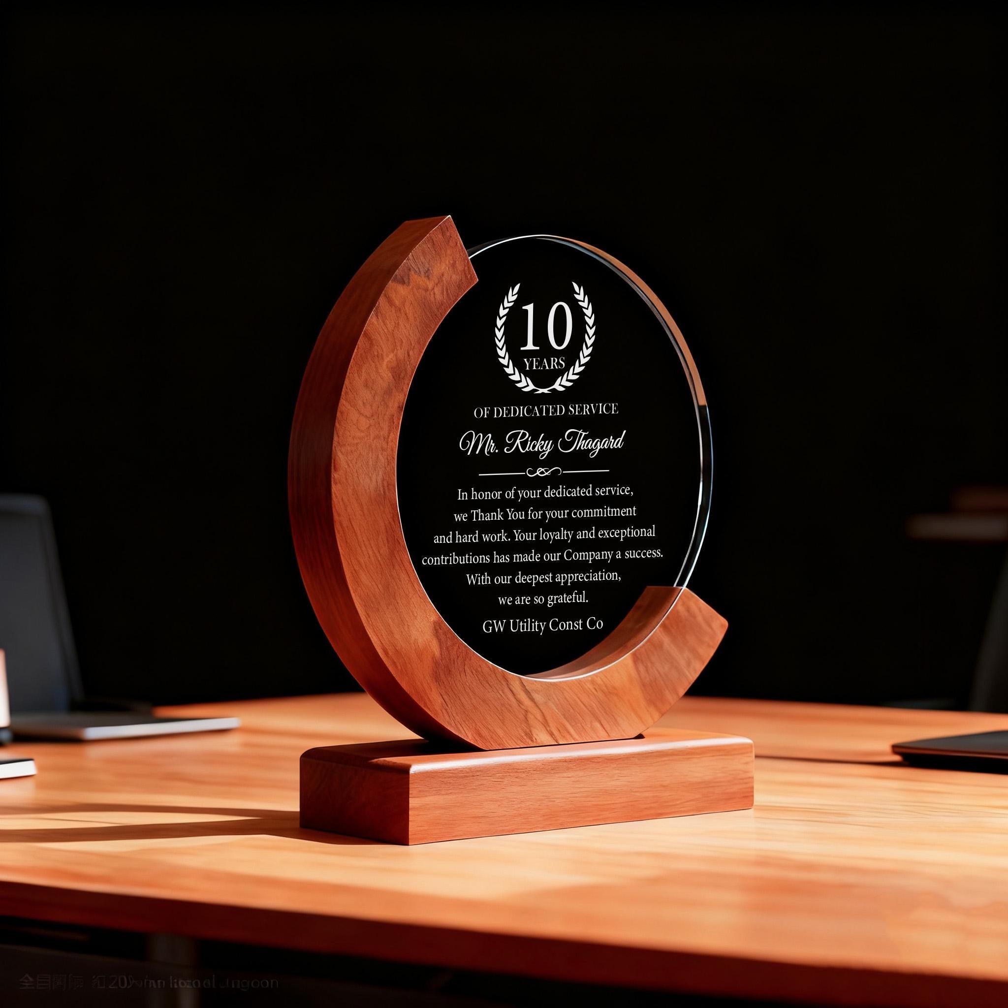 10 Years of Dedicated Service Award, Personalized Employee Crystal ...