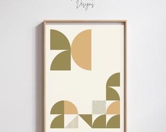 Solar Radiance – Modern Abstract Poster in Olive and Beige | Minimalist Geometric Wall Art | Digital Download