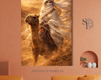 THE NOMADIC GUARDIAN Desert Art Poster Veiled Woman Camel | Limited Edition 100 | Boho | Digital