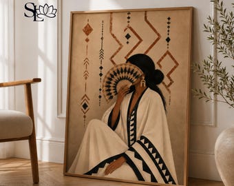 Contemporary Wall Art | Minimalist Berber Art | Boho Chic Decor | Ecru and Black Ethnic Poster