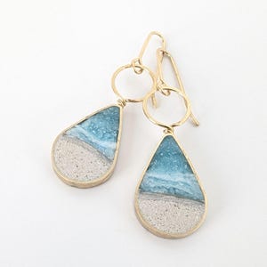 Beach Teardrop Dangle Brass Earrings, Wave Drops, Ocean-Inspired, Coastal Jewelry, Real Sand Earrings