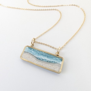 Mini Beach Scene Necklace, Natural Sand Pendant, Handmade Present, Ocean Wave, Marine, Coastal and Sea Jewelry, Destination Wedding Gift