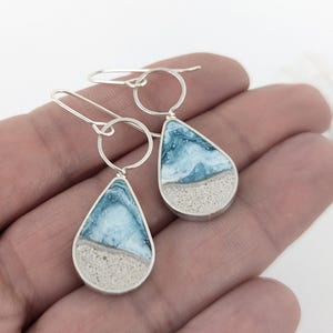 Beach Teardrop Sterling Silver Dangle Earrings, Wave Drops, Ocean-Inspired, Coastal Jewelry, Real Sand Earrings