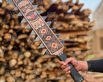 Handmade Macuahuitl Aztec Club - Decorative Aztec Sword + Walking Stick Axe Antique Macuahuitl Arts - Unique Gift for Him