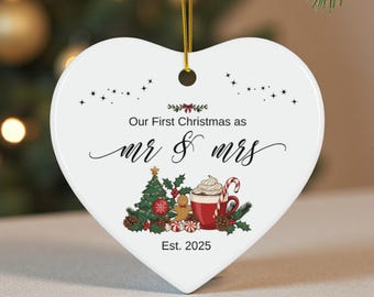 Ornament paar met ontwerp meneer en mevrouw, eerste kerstmis getrouwd ornament, huwelijkscadeau, verjaardagscadeau, ornament jonggehuwde, aandenken jonggehuwde