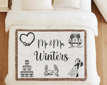 Custom Wedding Gift - Personalized Couple Throw Keepsake, Anniversary Blanket with Personalized Name, Bridal Shower Gift, Newlywed Gift