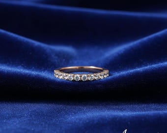 Sparkling Rose Gold Plated Half Eternity Diamond Band Classic & Timeless Stackable Ring