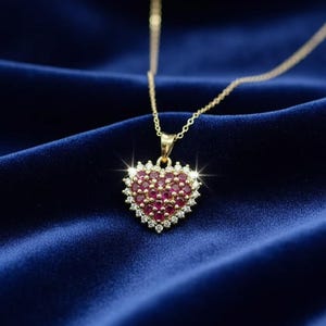 Elegant Romantic Ruby and Diamond Encrusted Heart Necklace, Anniversary or Valentine's Day Gift