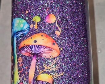 30 oz Skinny Glittered Tumbler - Neon Mushroom