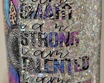 I am Beautiful...20 Oz Skinny Glittered Tumbler