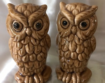 Vintage Tall Owl Salt Pepper Shakers Japan