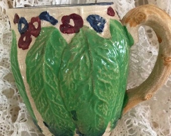 Vintage Majolica Pitcher/Creamer/Vase  Japan Floral Leaves