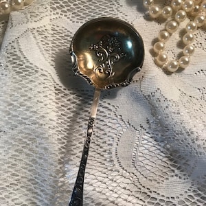 Beautiful Vintage Sterling Ladle Spoon Deep Bowl Ornate Tableware Curved Handle Fancy Serving Spoon