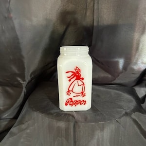 Hazel Atlas Unmarked Milk Glass Pepper Shaker Dutch Lady in Red Cooking Baking Kithen