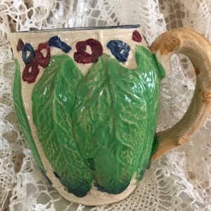 Vintage Majolica Pitcher/Creamer/Vase  Japan Floral Leaves
