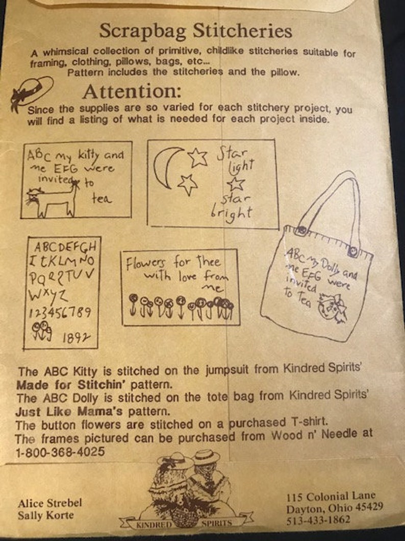 Scrapbag Stitcheries Pattern Hand Embroidery Cat Alphabet Flowers Moon Stars Kindred Spirits