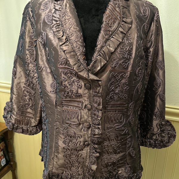 Boho Style Brown Jacket/Blazer/Blouse Brocade Dressy Casual