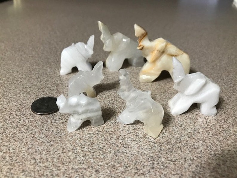 Seven Hand Carved Tiny Marble Elephants Egypt