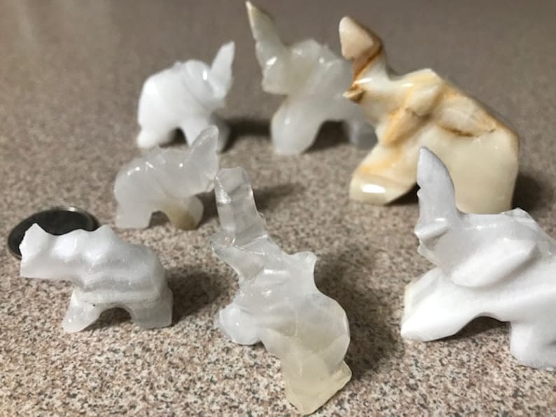 Seven Hand Carved Tiny Marble Elephants Egypt