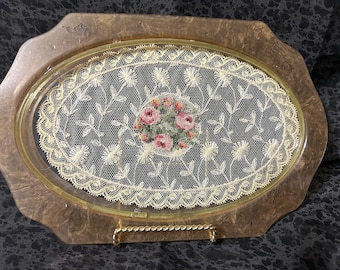 Antique Celluloid Vanity Perfume Powder Oval Tray
