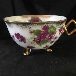 Vintage Shafford Orphan Tea Cup Violets Gold Trim Iridescent Hand Painted Japan Mix &#39;n Match Tableware