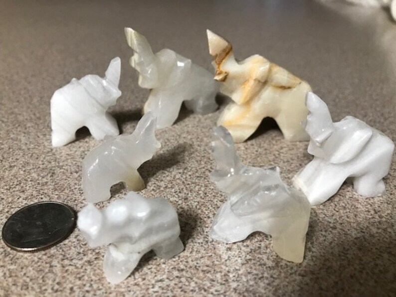 Seven Hand Carved Tiny Marble Elephants Egypt