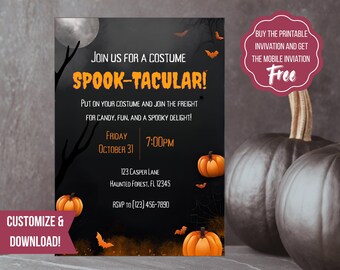 Halloween Invitation, Spooktacular Costume Party Invite, Editable Digital Download, Printable Halloween Invitation, Textable Party Invite