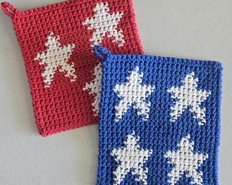 Agarraderas/Manteles con forma de corazón, tejidas a crochet, Día de la Independencia