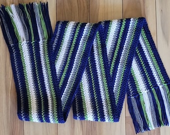Patrón de bufanda Makayla de crochet, rayas fáciles para fans de los Seahawks (Patrón PDF)