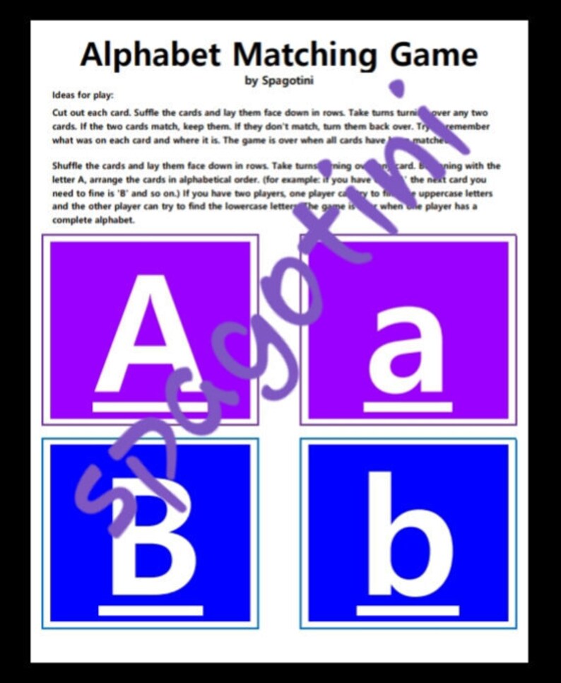 Alphabet Matching Game / Match Game / ABC / Flashcards Etsy