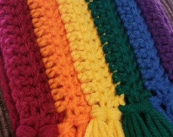 Bright Rainbow Scarf, crochet