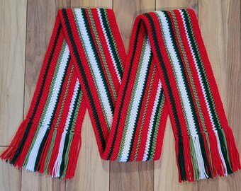 Echarpe de Noël rayée au crochet (téléchargement PDF)