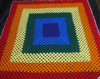 Manta de ganchillo cuadrada de la abuela arcoíris: manta para niños pequeños